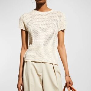 Vince Cream Short Sleeve Crochet Knit Tee